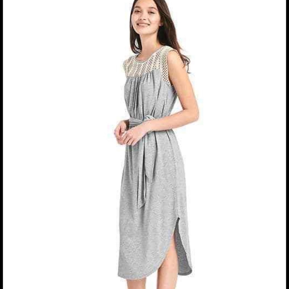 GAP Gray Midi Dress with Crochet Yoke
